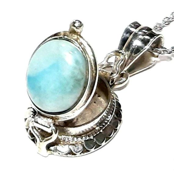 ラリマーフォトロケットネックレス 925スターリングシルバーロケット  