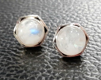 Moonstone earrings Sterling silver earrings Moonstone stud earrings Moonstone studs Rainbow moonstone gemstone earrings Moonstone jewelry