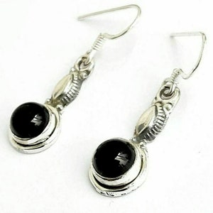 Black onyx earrings 925 Sterling silver dangle earrings Black onyx dangles Natural onyx gemstones Black onyx jewelry Sterling silver jewelry