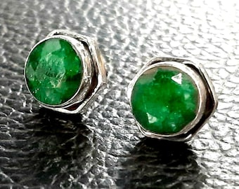 Emerald earrings Sterling silver studs May birthstone earrings Emerald studs Emerald stud earrings Emerald gemsrone earrings Emerald jewelry