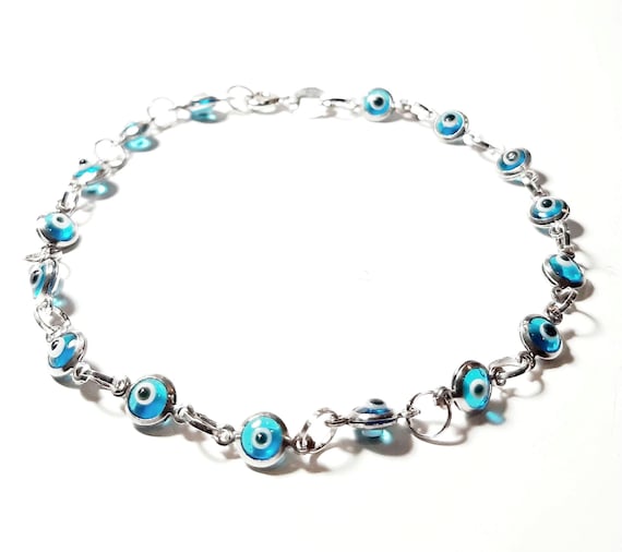 Evil eye bracelet 925 Silver bracelet Protection jewelry Good luck bracelet Greek Mati bracelet Lampwork evil eye Murano evil eye jewelry