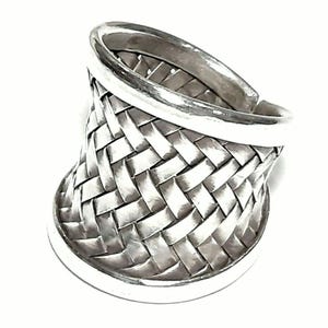 Net ring Sterling silver ring Unisex Adjustable ring Woven band Weave band ring Wide band woven ring Mesh weave ring Knots band Braided band