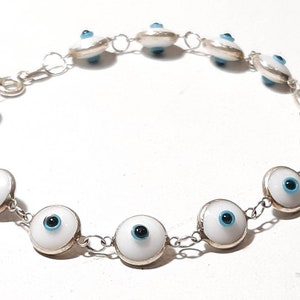 Evil Eye Bracelet Sterling Silver Unisex amulet Protection Good Luck Mati Lampwork Murano Glass Beads Chain Link Greek Jewelry Gift For Baby image 4