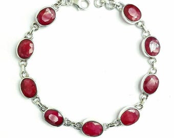 Ruby bracelet Sterling silver Ruby gemstones bracelet Genuine ruby July birthstone Birthday gift Wedding jewelry Bridal bracelet Love gift