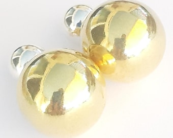 Two balls earrings Gold plated 925 Sterling silver studs Double sided Ear jackets Reversible Two sides studs Front back earrings Two sheres