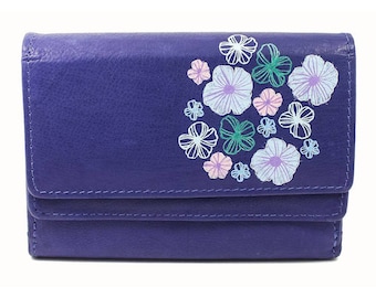 Billetera azul Cartera cuero Cartera señoras bolso pequeñas señoras cartera cuero genuino mujer cartera floral billetera san Valentín regalo niños regalo