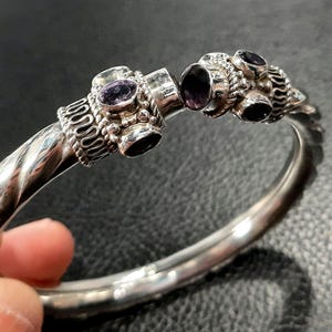 Amethyst bracelet Torque bangle Sterling silver cuff bangle Adjustable open bangle jewelry Amethyst gemstones cuff bracelet Torque bracelet