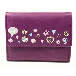 Portemonnee lila Leren portemonnee Damesportemonnee Kleine damesportemonnee Echt leren damesportemonnee Hartenportemonnee Valentijnsdagcadeau Kindercadeau