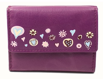 Lilac wallet Leather wallet Ladies purse Small ladies wallet Genuine leather Woman's wallet Hearts wallet Valentine's day gift Kids gift