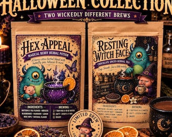 Halloween Loose Leaf Tea | Limited Edition Herbal Tea | Hex Appeal Berry Tea or Resting Witch Face Chocolate Spice Tea | Witchy Tea Gift