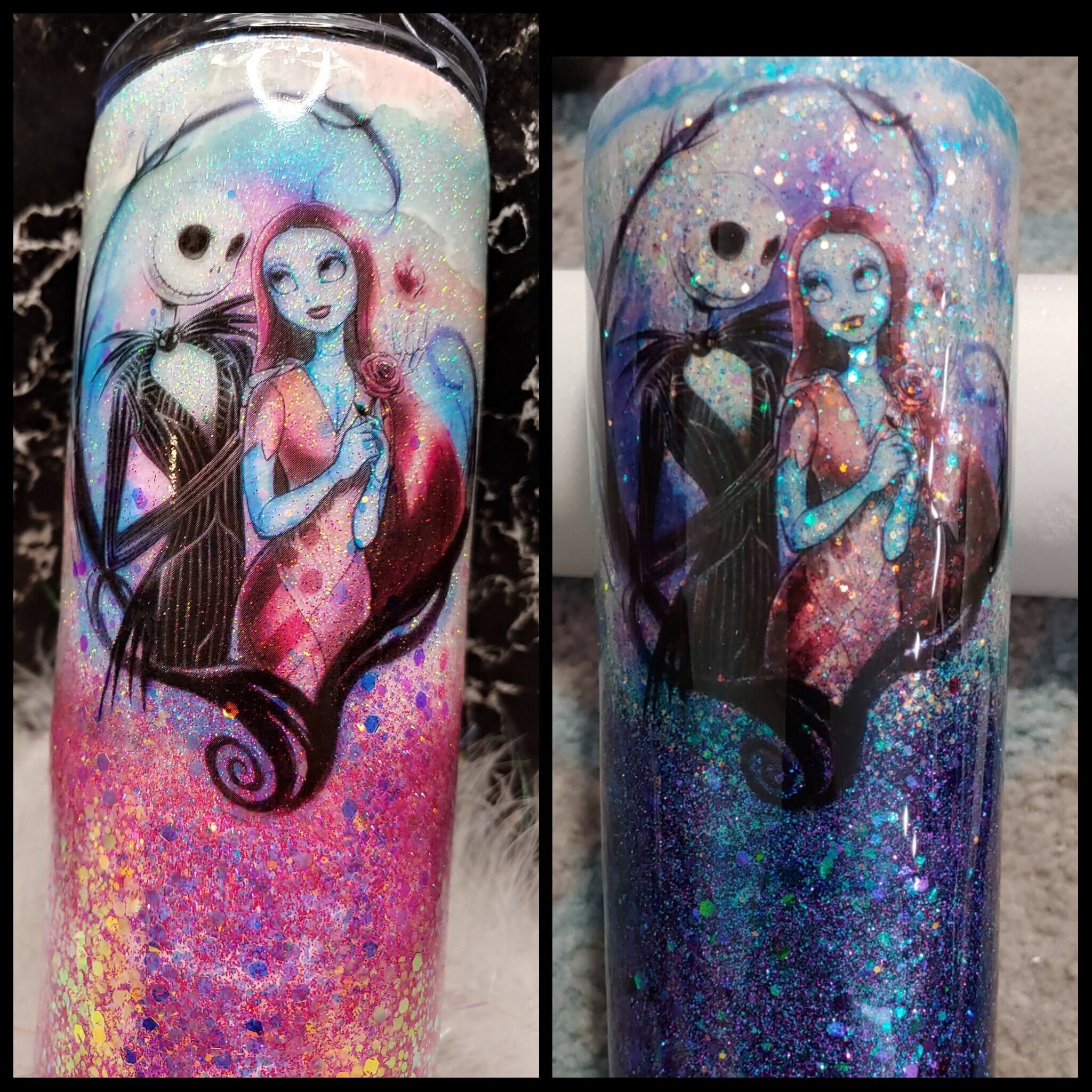 Nightmare Before Christmas tumbler! Jack and Sally glow in the dark -…