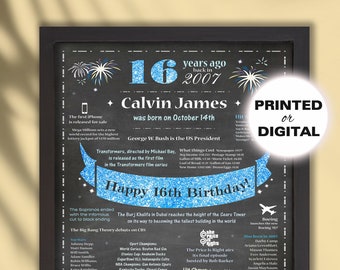 16th Birthday Poster, Sweet 16 Boys Poster, 16th Chalkboard Sign,16th Birthday Signs, 16th Birthday Gift,Born in 2007