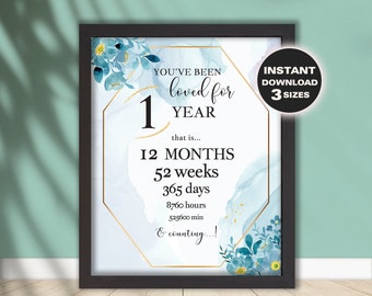 You have been loved for 1 year poster, 1st Birthday Sign,Happy 1st Anniversary Party printable 8x10,11x14,16x20,1st Wedding Anniversary Gift