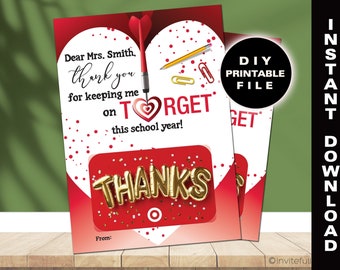 Teacher Target Gift Card Holder,Printable Teacher Gift,Back to School gift card,Last Day School Gift,Teacher Apprecitaion Gift Card