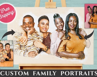 Personalized Family Memorial Portrait with Deceased Loved Ones, Add person to Photo, Add Deceased Loved One Photo Anniversary Painting