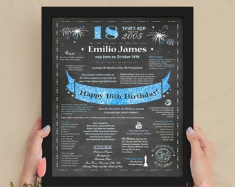 18th Birthday Poster, 18th Chalkboard Sign, 18th Birthday Signs, 18th Birthday Gift, Born in 2005 Gift for Boys