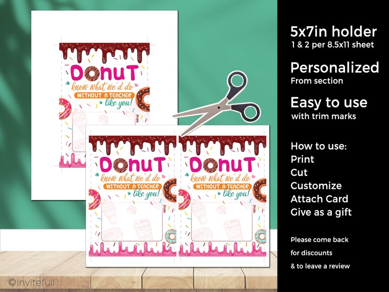 PRINTABLE Teacher Appreciation Gift,dunkin Donuts Gift Card Holder ...