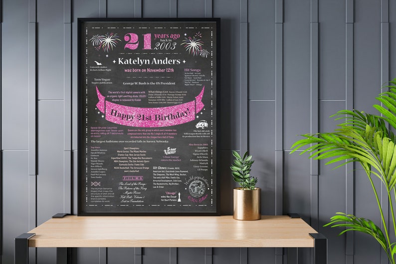 21st Birthday Gift for Girls, 21st Birthday Poster, 21st Chalkboard Signs, Born in 2003 Digital or Printed zdjęcie 1