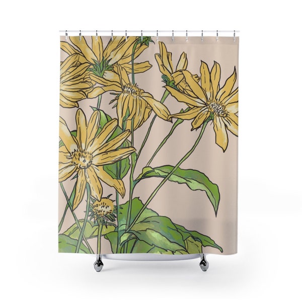 Sunflower Cartoon Pattern Print Bathroom Shower Curtain