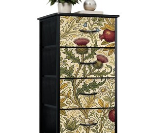 4-Drawer Dresser Thistle William Morris Style Fabric Storage Unit, Cottagecore Decor