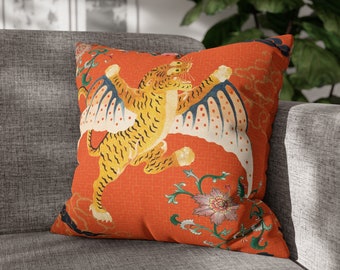 Tibetan Tiger Flying Decorative Cushion Cover Modern Asian Interior Decor Housewarming Gift New Home Gift for Mom