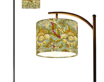 William Morris Chintz Arc Floor Lamp (Made in USA), Floral Pendant Lamp Shade, Reading Nook Lamp, Birthday Gift for Book Lover