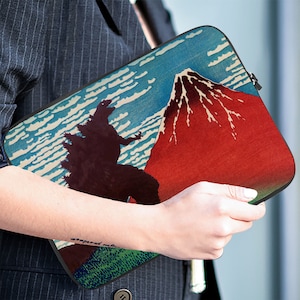 Gozilla Mt Fuji Japanese Woodblock Laptop Sleeve, Gift for Him, Back to School, Macbook Sleeve, Co-worker Gift, Christmas Gift, New Job Gift
