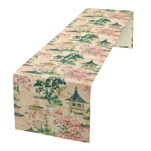 Chinoiserie Table Runner, Pagoda, Asian Accent Home Decor