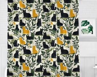 Black Cats Plants Shower Curtain