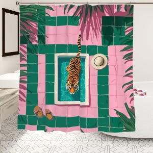 Tiger in Moroccan Pool Shower Curtain: Tropical Moroco Bathroom Decor