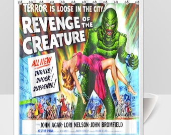 Shower Curtain Revenge of the Creature The Black Lagoon B Grade Horror Movie Poster Scary Shower Curtain