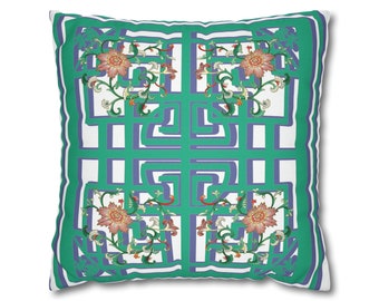 Cushion Cover, Chinese Geometric Lucky FU Character Chinoiserie Style, Soft Furnishing, Interior Decor, Mother's Day Gift, Birthday Gift,