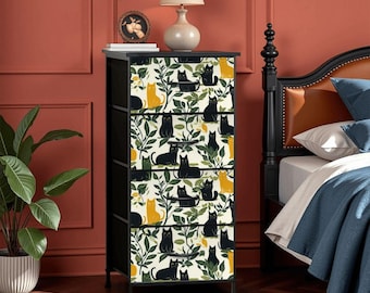 Black Cats Fabric 4-Drawer Dresser Storage Unit Flexible Cabinet