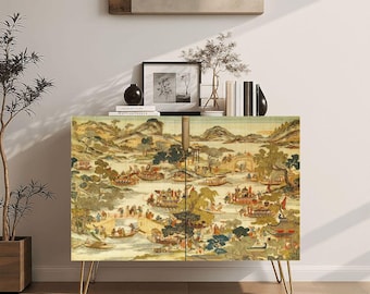 Wooden Storage Cabinet, Vintage Chinese Dragon Boat Festival Credenza