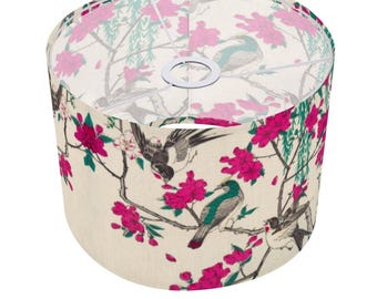 Arc Floor Lamp Japanese Pink Floral and Birds, Drum Lamp Shade Interior Lighting