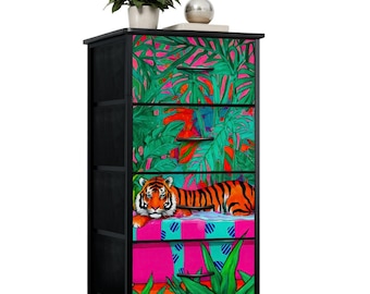 Maximalist Palm and Tiger 4-Drawer Fabric Dresser (Made in USA)