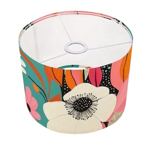 Retro Bold Floral Arc Floor Lamp Shade with Ring (Made in USA)