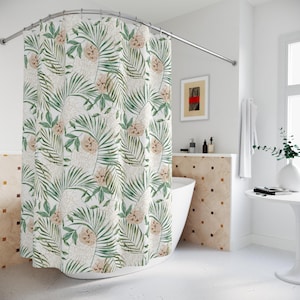 Palm Leaves Peach Floral Pretty Shower Curtain