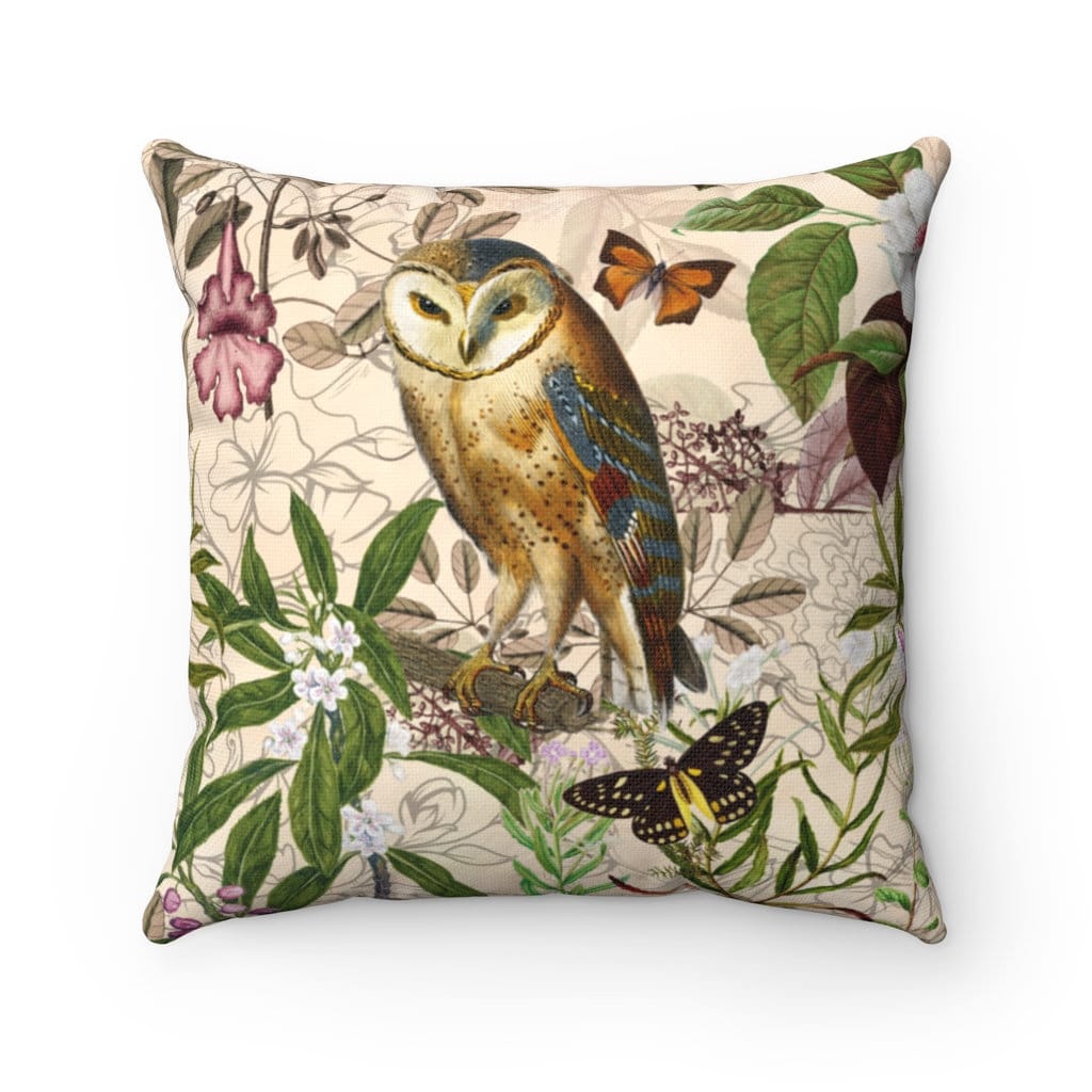 Vintage Inspired Owl Butterflies Botanical Jasmin Flowers Pattern Cushion Cover Throw Pillow Case