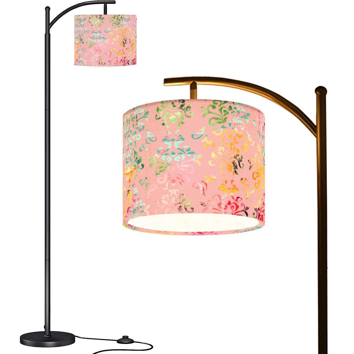 Pretty in Pink Arc Floor Lamp (Made in USA), Soft Damask Lover Gift, Girly Gift for Birthday