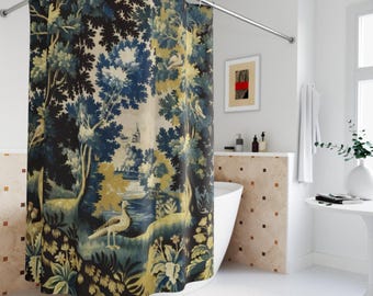 French Verdure Shower Curtain Aubusson, Vintage Bathroom Decor, Home Renovation Gift, Grandmillennial, Room Divider Mancave Curtain