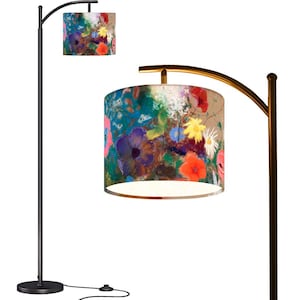 Floral Oil Painting Arc Floor Lamp (Made in USA), Old Master Multi-color Floral Lamp Shade, Birthday Gift for Mom, Christmas Gift Interior