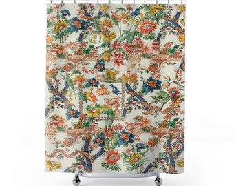 18th Century Italian Vintage Botany Floral Art and Ornaments Remixed Shower Curtain Home Bathroom Interior Decoration Shower Curtain