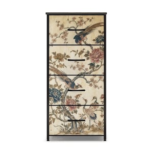 Chinoiserie Floral and Birds 4 Drawers Fabric Storage Cabinet Unit