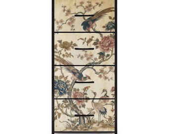 Chinoiserie Floral and Birds 4 Drawers Fabric Storage Cabinet Unit