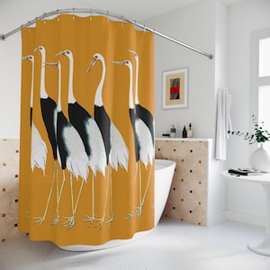 Seven Japanese Cranes Shower Curtain, Chic Unique Bathroom Decor, Birds Shower Curtain, Housewarming Gift Bird Lover Present