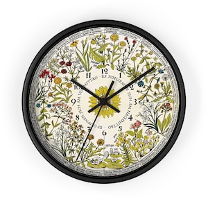 Linnaeus's Flower Wall Clock, Botanical Flower Chart, Interior Wall Decoration Gift Gardener, Retirement Gift Present For Her Green Fingers