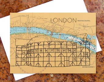 London Shakespeare's Globe Card, River Thames nautical map card