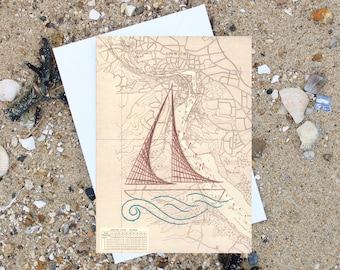 Vintage Ipswich Suffolk Sailing Boat map Card