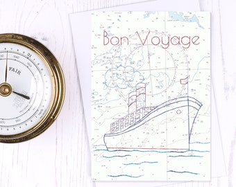 Bon Voyage Ship Card, navigation chart map card